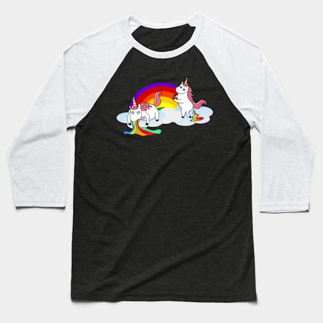 Puking Pooking Unicorn Baseball T-Shirt by Xaojin Hu